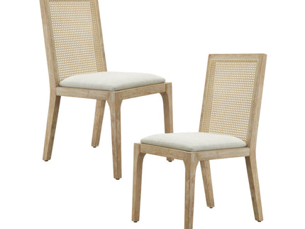 Dining Chair With Synthetic Cane Back And Upholstered Seat (Set of 2) - Natural