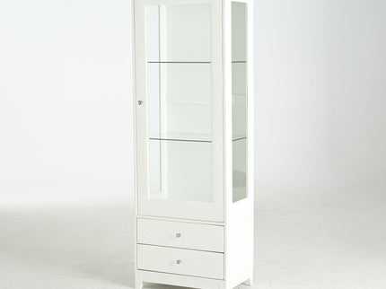 Modern Upholstered Glass Display Cabinet With Adjustable LED Light - White