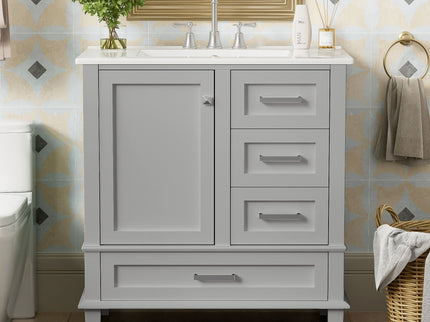 Bathroom Vanity, Modern Bathroom Cabinet With Sink Combo Set, Bathroom Storage Cabinet With A Soft Closing Door And 3 Drawers, Solid Wood Frame