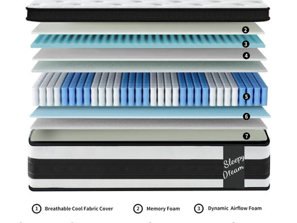 12" Breathable Hybrid Mattress, Memory Foam, Individual Pocket Springs