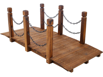 Wooden Arc Footbridge With Chain Railings For Backyard Creek Stained 5 Ft - Brown