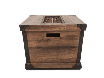 Outdoor Patio Rectangle Gas Burning Fire Pit 50, 000 Btu, Wood Pattern - Brown
