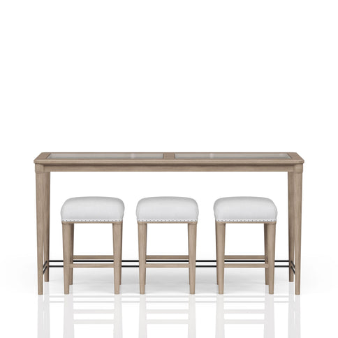 Glass Console Table With 3 Stools - Frosted