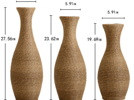 3 Piece Artificial Rattan Floor Vase Set Decorative Accent For Living Room, Hallway & Entryway, Ideal For Dried Or Silk Flower Arrangements - Beige
