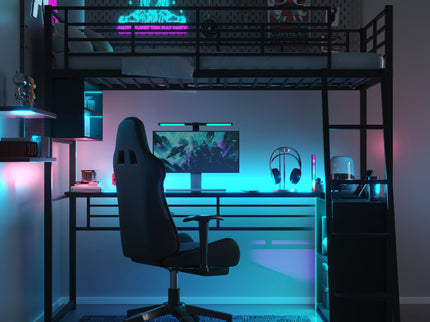 Loft Bed With LED Desk And 4 Storage Shelves