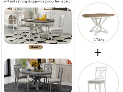 Dining Set With Extendable Round Table And 4 Upholstered Chairs