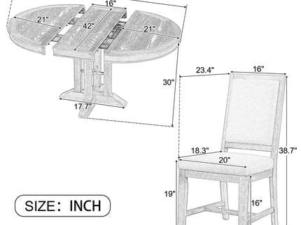 5 Piece Dining Set With Extendable Round Table And Upholstered Chairs