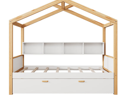 House Bed With Bookshelf Storage