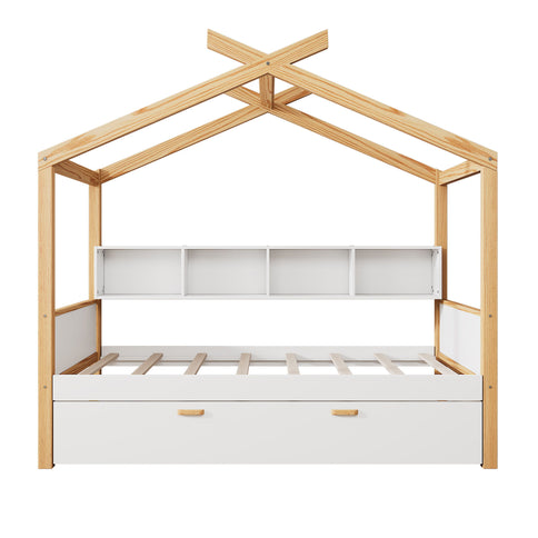 House Bed With Bookshelf Storage