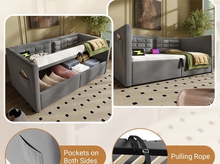 Upholstered Daybed With Hydraulic Storage And USB / Type - C Charging