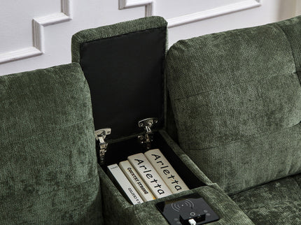 Modern Sectional Sofa U-Shaped With Movable Ottomans, tooth Speakers, LED Lights And Modular Storage