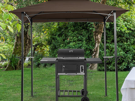 Outdoor Grill Gazebo With Double Tier Soft Top Canopy, Steel Frame, Bar Counters & Hook