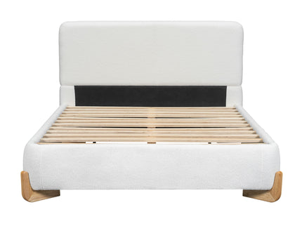 Elegant Boucle Upholstered Bed With Solid Wood Feet