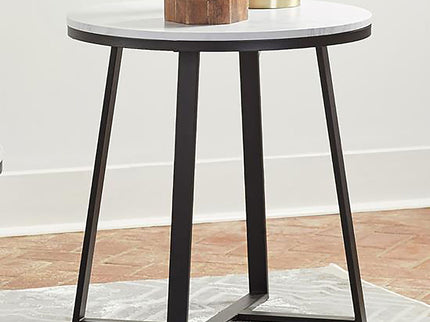 Round End Table With Base, Living Room Furniture - White