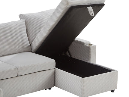 U Shaped Sectional Sofa Bed With Storage Chaise Lounges, USB Ports, And Cup Holders