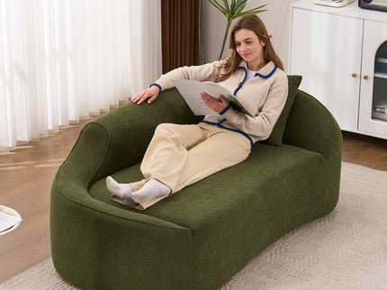 Compression Curved Chaise Longue Chair Indoor Loveseat Sofa Bed With Deep Seat And Pillow - Green