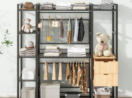 Open Style Wardrobe With Hanging Rails, Shelves And Drawers