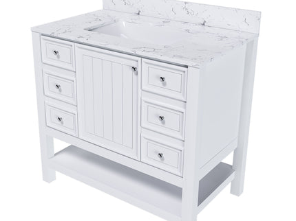 37" Bathroom Vanity, Multi Functional Cabinet With Doors And Drawers, Frame, Single Faucet Hole - White