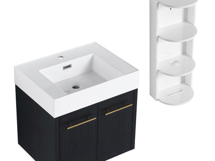 Modern Wall Mounted Bathroom Vanity With Resin Sink And Storage Rack