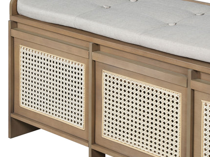 Entryway Shoe Bench With Drawers & Button Tufted Cushion