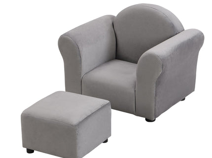 Kids Recliner Chair, Kids Upholstered Couch With Ottoman - Gray