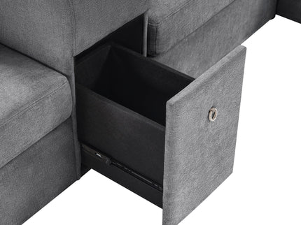 Modular 5 Seat U-Shape Sectional Sofa With Chaise Lounge, Built In Cup Holders And Storage Drawer