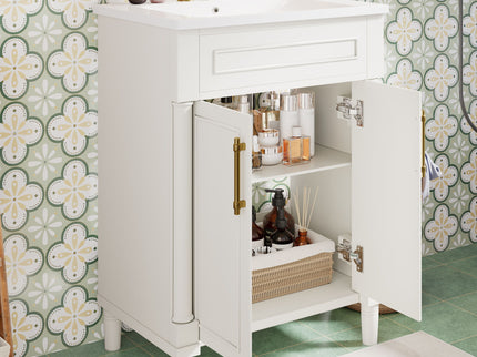 Bathroom Vanity With Integrated Sink, 2 Door Cabinet, Single Sink For Small To Medium Bathrooms