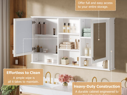 Wall Mount Mirror Cabinet With Adjustable Shelves - White