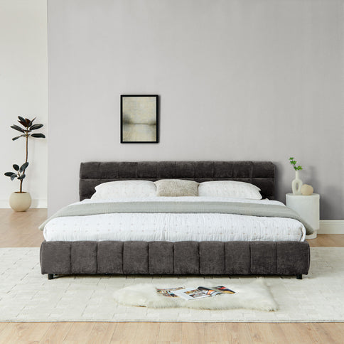 Modern Platform Bed Frame With Thick Fabric