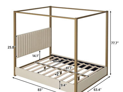 Upholstered Canopy Platform Bed With Frame, Queen Size - Beige