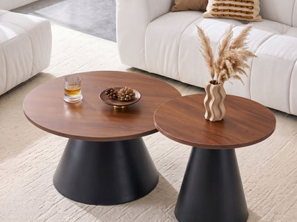Nesting Coffee Table, Adjustable Foot Pads For Living Room (Set of 2) - Walnut / Black