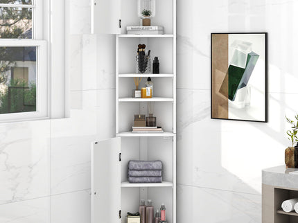 Multi Functional Corner Cabinet With Adjustable Shelves And 2 Doors