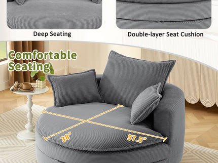 360° Swivel Accent Barrel Chair With Dual Layer Cushion And 3 Removable Pillows