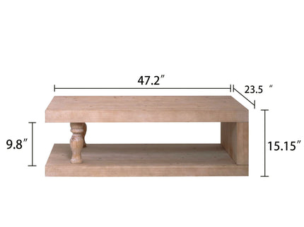 Rustic Solid Wood Coffee Table With Open Shelf, Modern Farmhouse Design - Light Natural / Natural