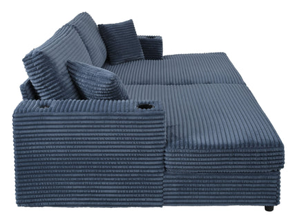 Oversized Loveseat Chaise With 2 USB Ports, 2 Cup Holders And 2 Throw Pillows