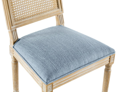 French Country Dining Chair With Rectangular Cane Backrest And Smooth Upholstered Seating
