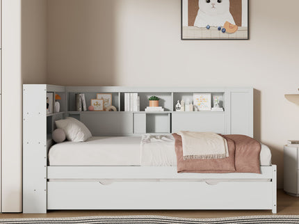 Daybed With Storage Shelves, USB Charging, And Trundle Bed