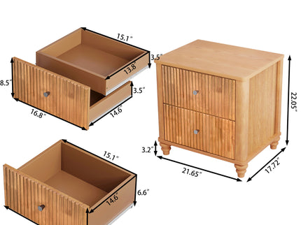 Modern Fluted Nightstand With 3 Drawers