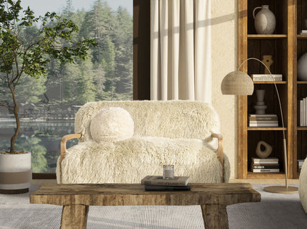 Enchante - Sheepskin Accent Loveseat - Taupe / Natural