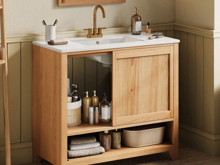 36" Bathroom Vanity With Sink, Soft Close Drawers - Natural
