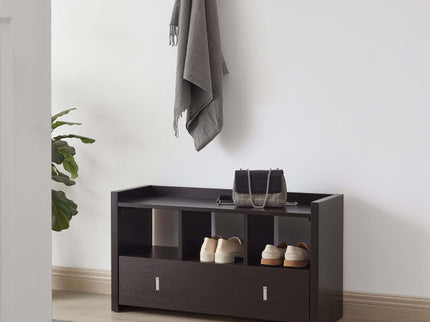 Shoe Entry Bench With Three Shelves, One Drawer With Divided Compartment