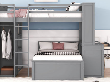 Loft Bed With A Twin Size Standalone Bed, Shelves, Desk, And Wardrobe