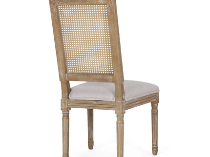 French Country Dining Chair With Rectangular Cane Backrest And Smooth Upholstered Seating