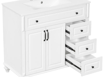Modern Bathroom Vanity With Sink, 3 Drawers & 2 Doors
