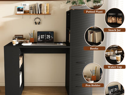 Computer Desk With 4 In 1 Socket & 3 Drawers, 4 Tier Shelves