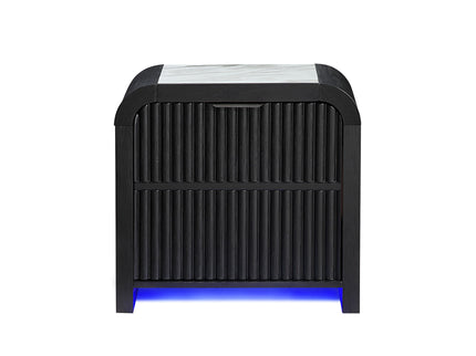 Beverly - Nightstand With Cooler And Speaker, LED Light, Rounded Sides - Black White
