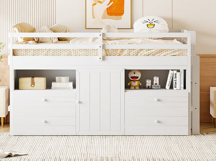 Loft Bed With 4 Drawers, Underneath Cabinet And Shelves