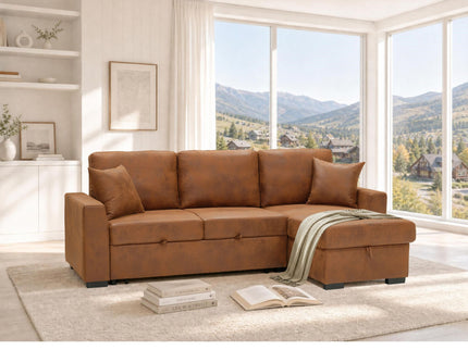 Upholstered Sectional With Pull-Out Bed And Chaise Storage
