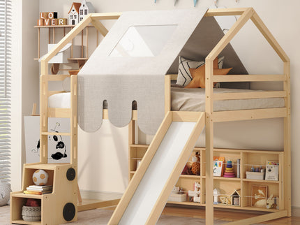 Loft Bed With House Shaped Frame And Tent