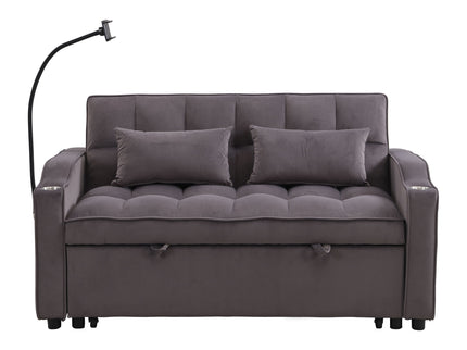 Modern Loveseat Futon Sofa With Pullout Bed, Adjustable Reclining Backrest, Toss Pillows